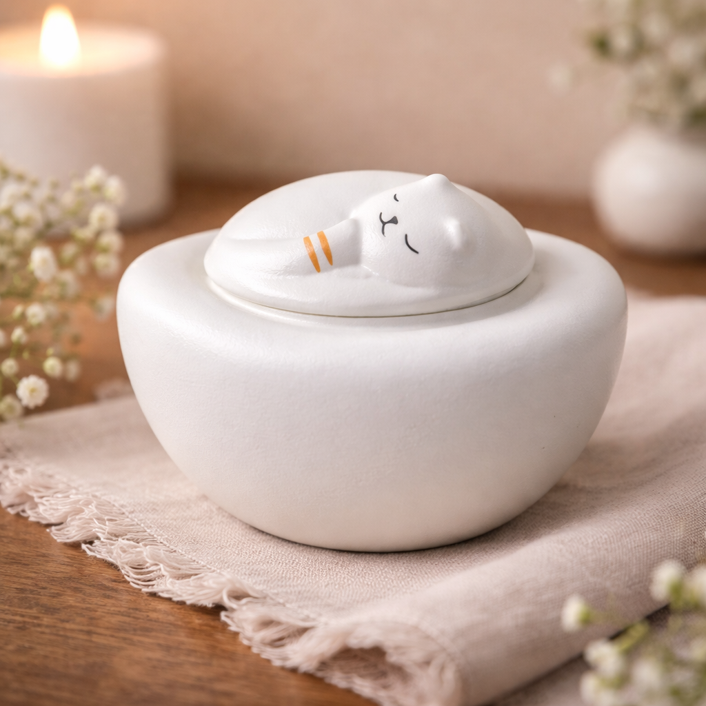 Witte kattenurn geschikt voor asbewaring van een kat