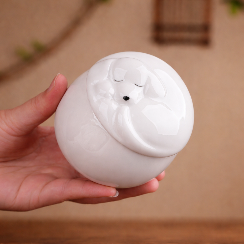 Hondenurn in wit, geschikt voor asbewaring van een huisdier