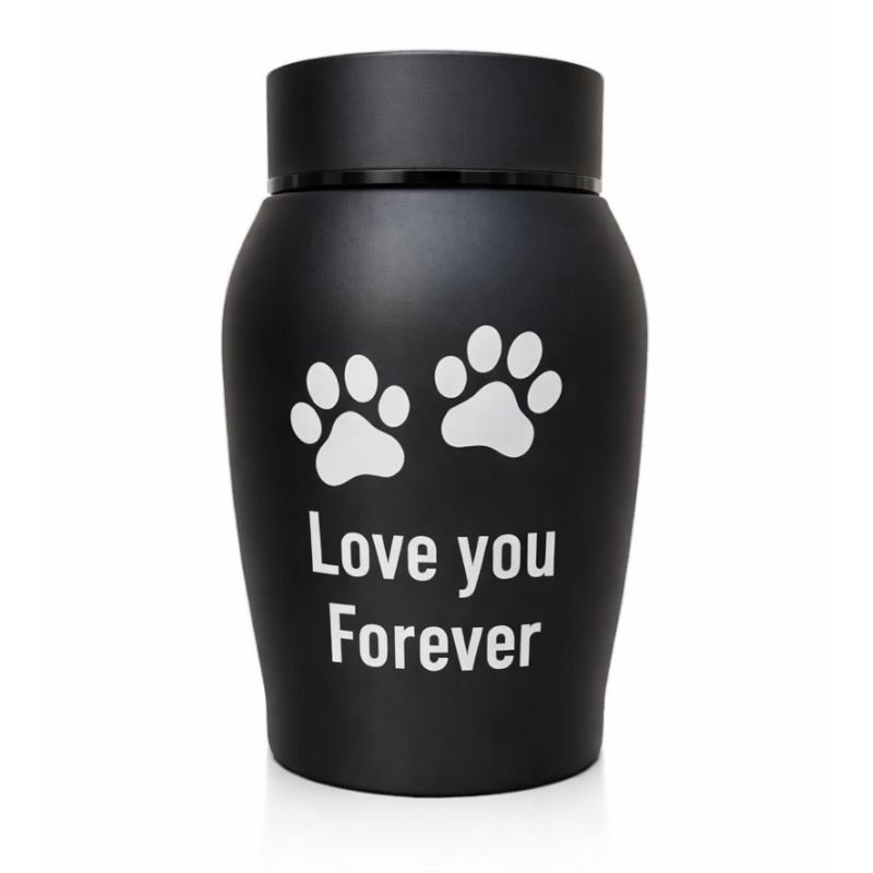 Gedenkurn voor huisdier in mat zwart