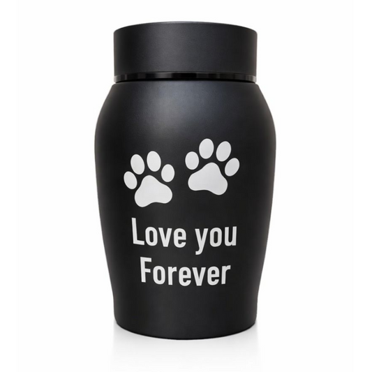 Gedenkurn voor huisdier in mat zwart
