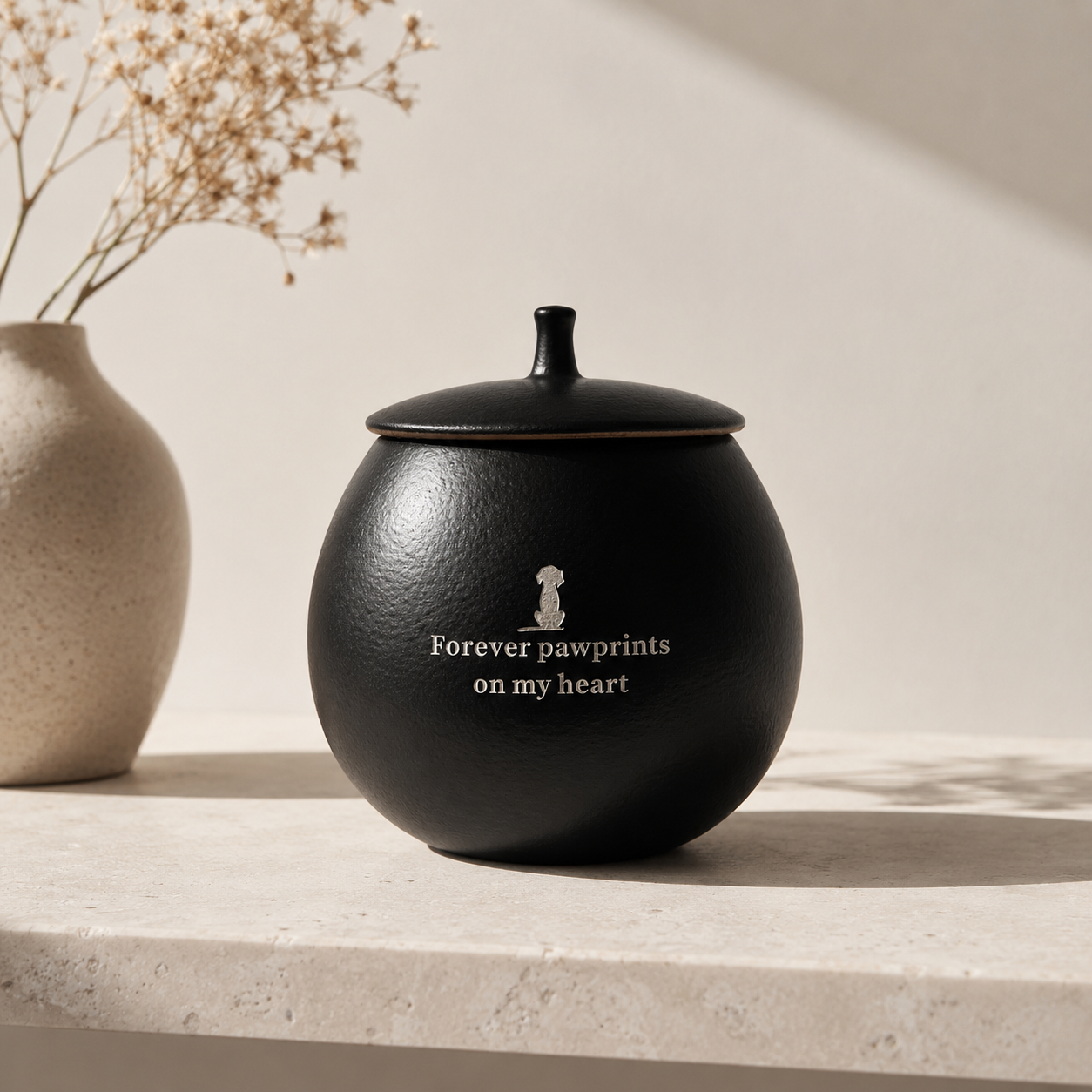 Honden urn met gravure