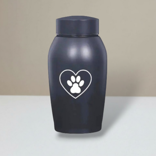 Urn Black - Stainless Steel 500ML - Heart with paw print