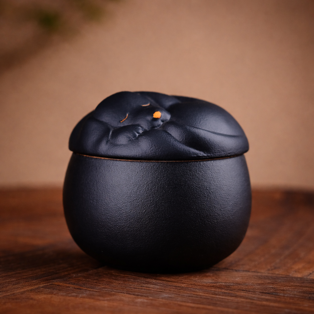 Rustige zwarte urn voor hond passend in een modern interieur