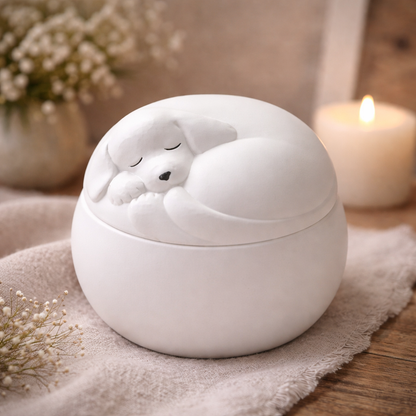 Witte hondenurn met tijdloos design voor een waardig afscheid