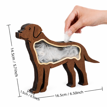 afmetingen van houten herinneringshond ontworpen om plukjes haar van je hond te  bewaren