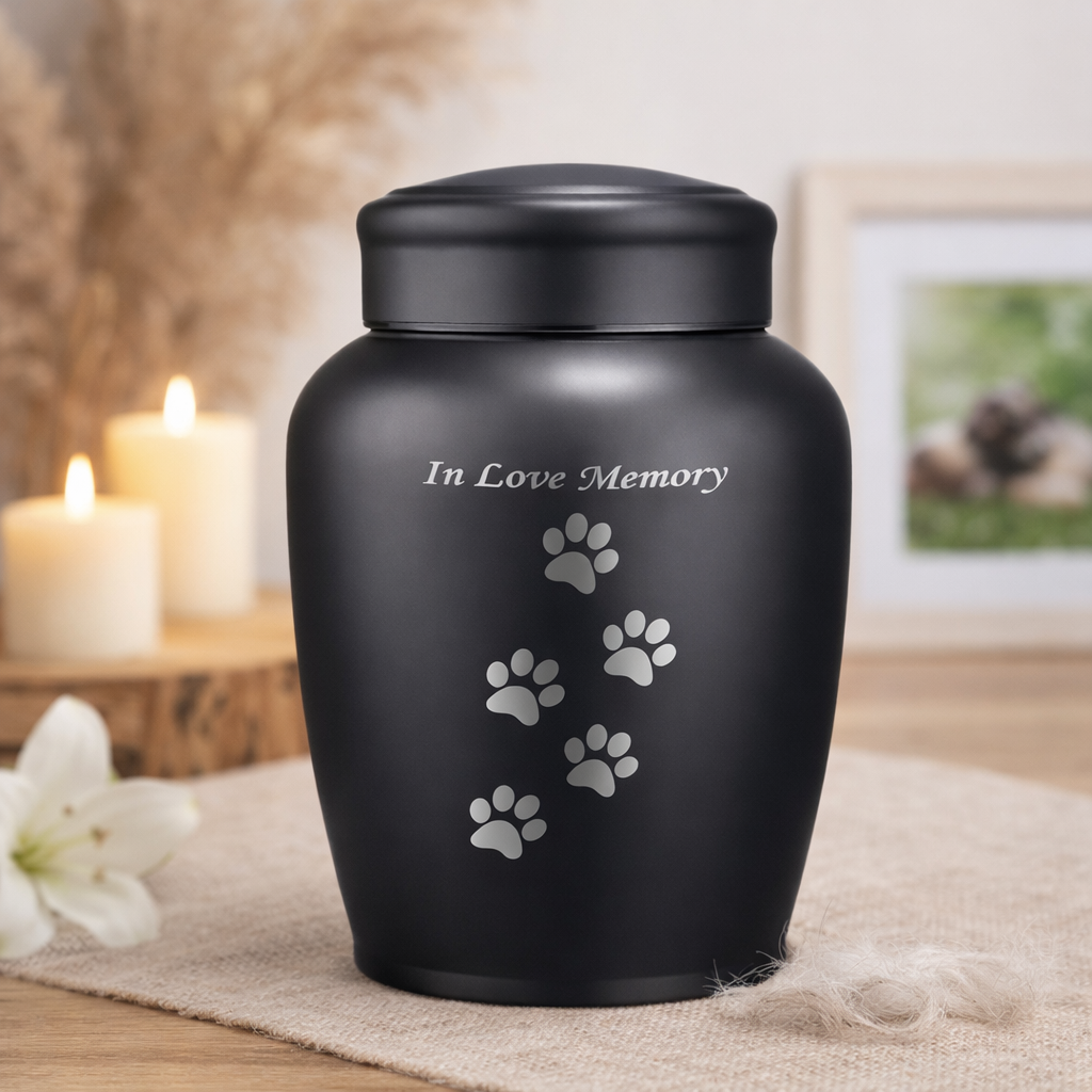 Duurzame huisdierurn van roestvrij staal met elegante matte afwerking