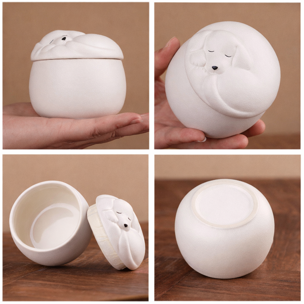 Rustige witte urn voor hond, passend in elk interieur