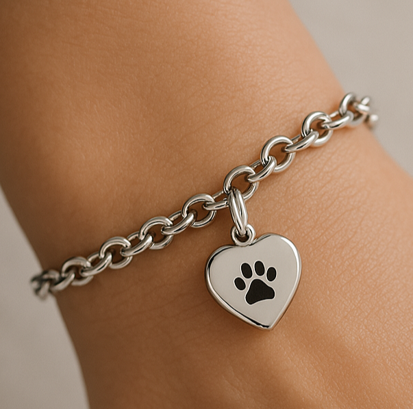 Ash bracelet - Paw print - Silver and Black 